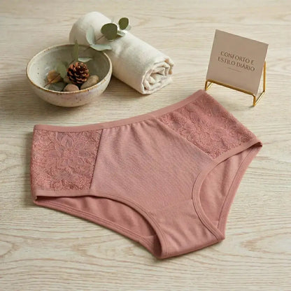 Kit Calcinhas Plus Size Algodão Cintura Alta Cós Alto
