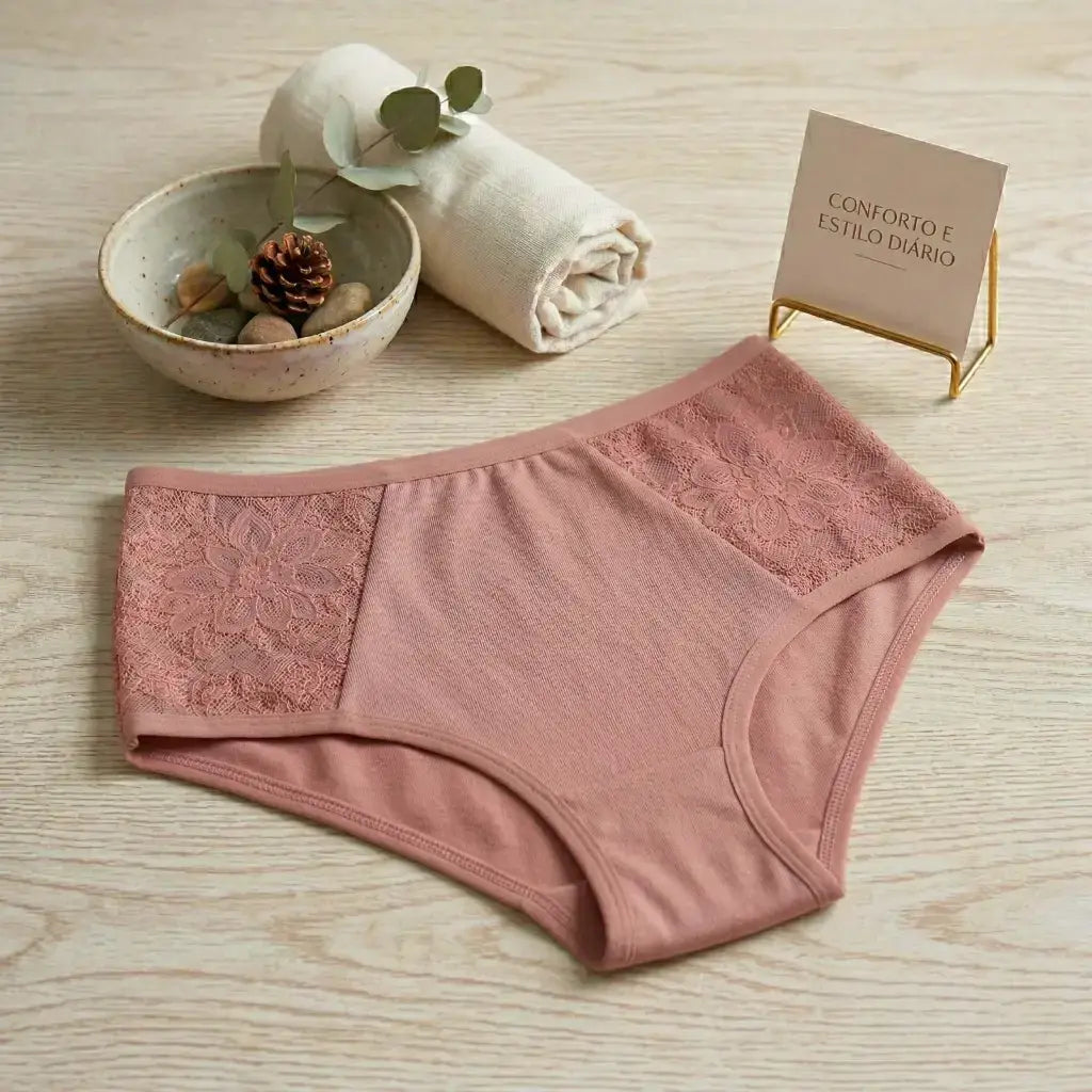 Kit Calcinha Renda Plus Size Algodão Cintura Alta Cós Alto
